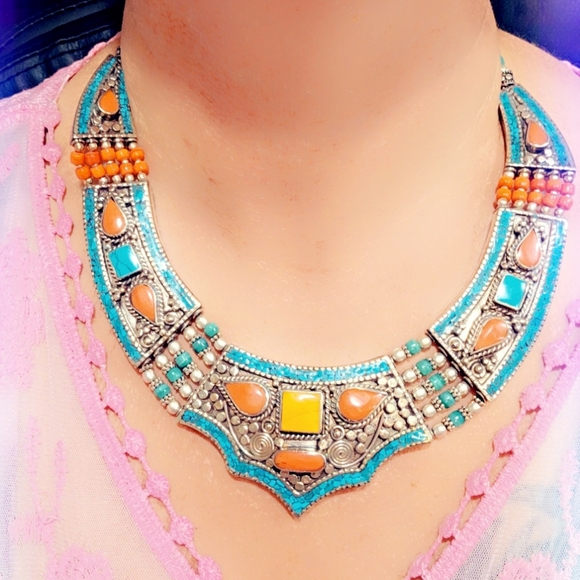 Jewelry - Hand Crafted Tibetan Coral, Amber & Turquoise Necklace